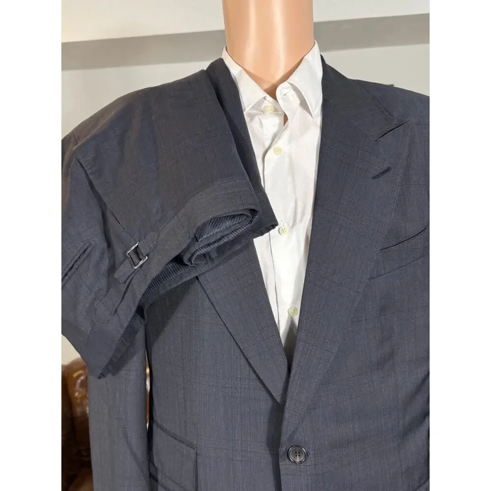 Tom Ford Navy Blue Prince of Wales Wool 2Pc Suit Windsor (56R IT) 44R Peak